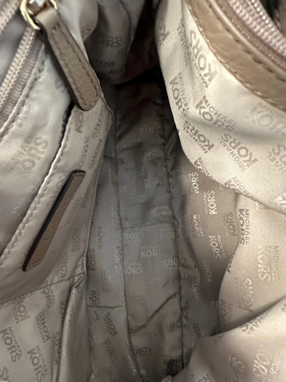 Michael Kors Taupe Brown Pebbled Leather Shoulder Bag with Gold‎ Logo